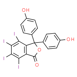 ChemSpider 2D Image | 3,3-Bis(4-hydroxyphenyl)-4,5,6,7-tetraiodo-2-benzofuran-1(3H)-one | C20H10I4O4