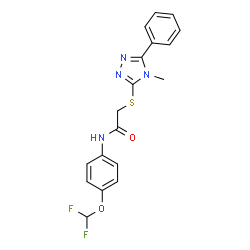 ChemSpider 2D Image | N-[4-(Difluoromethoxy)phenyl]-2-[(4-methyl-5-phenyl-4H-1,2,4-triazol-3-yl)sulfanyl]acetamide | C18H16F2N4O2S