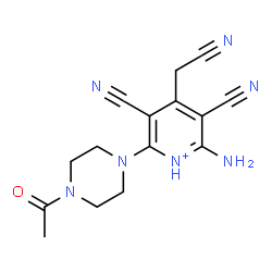 ChemSpider 2D Image | 2-(4-Acetyl-1-piperazinyl)-6-amino-3,5-dicyano-4-(cyanomethyl)pyridinium | C15H16N7O
