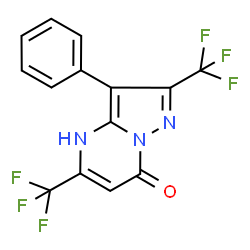 ChemSpider 2D Image | 3-Phenyl-2,5-bis(trifluoromethyl)pyrazolo[1,5-a]pyrimidin-7(4H)-one | C14H7F6N3O