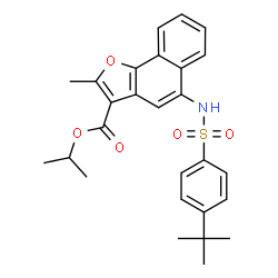 ChemSpider 2D Image | Isopropyl 2-methyl-5-({[4-(2-methyl-2-propanyl)phenyl]sulfonyl}amino)naphtho[1,2-b]furan-3-carboxylate | C27H29NO5S