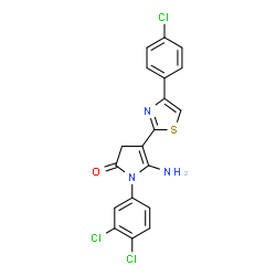 ChemSpider 2D Image | 5-Amino-4-[4-(4-chlorophenyl)-1,3-thiazol-2-yl]-1-(3,4-dichlorophenyl)-1,3-dihydro-2H-pyrrol-2-one | C19H12Cl3N3OS