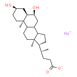 ChemSpider 2D Image | Sodium (3alpha,5beta,6alpha,8xi,9xi,14xi,20R)-3,6-dihydroxycholan-24-oate | C24H39NaO4