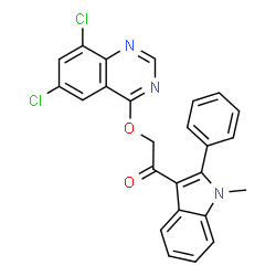 ChemSpider 2D Image | 2-[(6,8-Dichloro-4-quinazolinyl)oxy]-1-(1-methyl-2-phenyl-1H-indol-3-yl)ethanone | C25H17Cl2N3O2