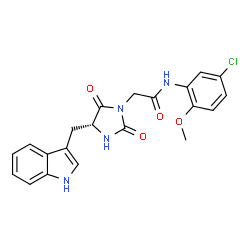 ChemSpider 2D Image | N-(5-Chloro-2-methoxyphenyl)-2-[(4R)-4-(1H-indol-3-ylmethyl)-2,5-dioxo-1-imidazolidinyl]acetamide | C21H19ClN4O4