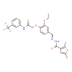ChemSpider 2D Image | 2-(4-{[(2,5-Dimethyl-3-furoyl)hydrazono]methyl}-2-ethoxyphenoxy)-N-[3-(trifluoromethyl)phenyl]acetamide | C25H24F3N3O5
