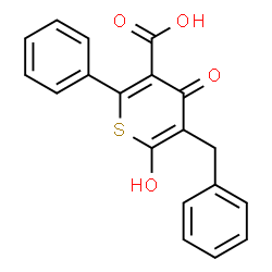 ChemSpider 2D Image | 5-Benzyl-6-hydroxy-4-oxo-2-phenyl-4H-thiopyran-3-carboxylic acid | C19H14O4S