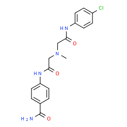 ChemSpider 2D Image | 4-({[{2-[(4-Chlorophenyl)amino]-2-oxoethyl}(methyl)amino]acetyl}amino)benzamide | C18H19ClN4O3