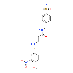 ChemSpider 2D Image | N~3~-[(4-Methoxy-3-nitrophenyl)sulfonyl]-N-(4-sulfamoylbenzyl)-beta-alaninamide | C17H20N4O8S2