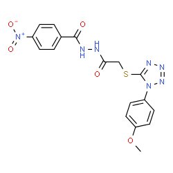 ChemSpider 2D Image | N'-({[1-(4-Methoxyphenyl)-1H-tetrazol-5-yl]sulfanyl}acetyl)-4-nitrobenzohydrazide | C17H15N7O5S
