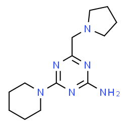 ChemSpider 2D Image | 4-(1-Piperidinyl)-6-(1-pyrrolidinylmethyl)-1,3,5-triazin-2-amine | C13H22N6