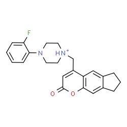ChemSpider 2D Image | 4-(2-Fluorophenyl)-1-[(2-oxo-2,6,7,8-tetrahydrocyclopenta[g]chromen-4-yl)methyl]piperazin-1-ium | C23H24FN2O2