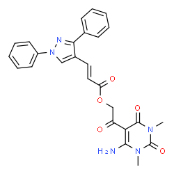 ChemSpider 2D Image | 2-(6-Amino-1,3-dimethyl-2,4-dioxo-1,2,3,4-tetrahydro-5-pyrimidinyl)-2-oxoethyl (2E)-3-(1,3-diphenyl-1H-pyrazol-4-yl)acrylate | C26H23N5O5