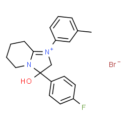 ChemSpider 2D Image | 3-(4-Fluorophenyl)-3-hydroxy-1-(3-methylphenyl)-2,3,5,6,7,8-hexahydroimidazo[1,2-a]pyridin-1-ium bromide | C20H22BrFN2O