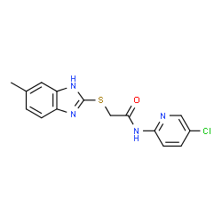 ChemSpider 2D Image | acetamide, N-(5-chloro-2-pyridinyl)-2-[(5-methyl-1H-benzimidazol-2-yl)thio]- | C15H13ClN4OS