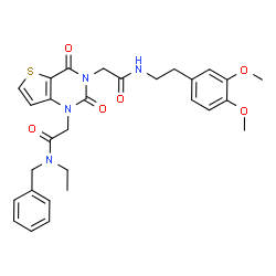 ChemSpider 2D Image | N-Benzyl-2-[3-(2-{[2-(3,4-dimethoxyphenyl)ethyl]amino}-2-oxoethyl)-2,4-dioxo-3,4-dihydrothieno[3,2-d]pyrimidin-1(2H)-yl]-N-ethylacetamide | C29H32N4O6S