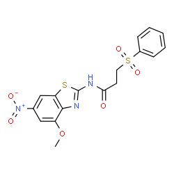 ChemSpider 2D Image | N-(4-Methoxy-6-nitro-1,3-benzothiazol-2-yl)-3-(phenylsulfonyl)propanamide | C17H15N3O6S2