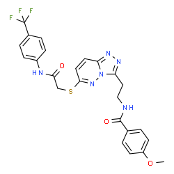 ChemSpider 2D Image | 4-Methoxy-N-(2-{6-[(2-oxo-2-{[4-(trifluoromethyl)phenyl]amino}ethyl)sulfanyl][1,2,4]triazolo[4,3-b]pyridazin-3-yl}ethyl)benzamide | C24H21F3N6O3S