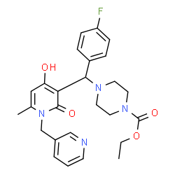 ChemSpider 2D Image | Ethyl 4-{(4-fluorophenyl)[4-hydroxy-6-methyl-2-oxo-1-(3-pyridinylmethyl)-1,2-dihydro-3-pyridinyl]methyl}-1-piperazinecarboxylate | C26H29FN4O4
