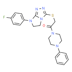 ChemSpider 2D Image | 2-{[7-(4-Fluorophenyl)-6,7-dihydro-5H-imidazo[2,1-c][1,2,4]triazol-3-yl]sulfanyl}-1-(4-phenyl-1-piperazinyl)ethanone | C22H23FN6OS