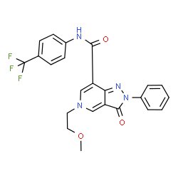 ChemSpider 2D Image | 5-(2-Methoxyethyl)-3-oxo-2-phenyl-N-[4-(trifluoromethyl)phenyl]-3,5-dihydro-2H-pyrazolo[4,3-c]pyridine-7-carboxamide | C23H19F3N4O3
