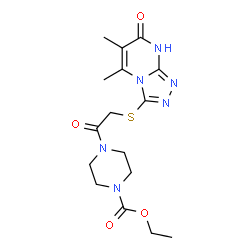 ChemSpider 2D Image | Ethyl 4-{[(5,6-dimethyl-7-oxo-1,7-dihydro[1,2,4]triazolo[4,3-a]pyrimidin-3-yl)sulfanyl]acetyl}-1-piperazinecarboxylate | C16H22N6O4S