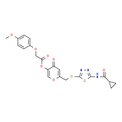 ChemSpider 2D Image | 6-[({5-[(Cyclopropylcarbonyl)amino]-1,3,4-thiadiazol-2-yl}sulfanyl)methyl]-4-oxo-4H-pyran-3-yl (4-methoxyphenoxy)acetate | C21H19N3O7S2