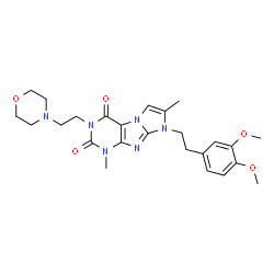 ChemSpider 2D Image | 8-[2-(3,4-Dimethoxyphenyl)ethyl]-1,7-dimethyl-3-[2-(4-morpholinyl)ethyl]-1H-imidazo[2,1-f]purine-2,4(3H,8H)-dione | C25H32N6O5