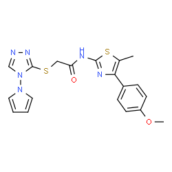 ChemSpider 2D Image | N-[4-(4-Methoxyphenyl)-5-methyl-1,3-thiazol-2-yl]-2-{[4-(1H-pyrrol-1-yl)-4H-1,2,4-triazol-3-yl]sulfanyl}acetamide | C19H18N6O2S2