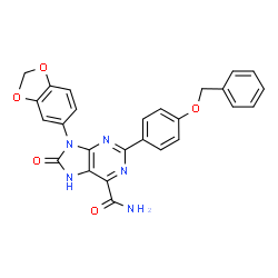 ChemSpider 2D Image | 9-(1,3-Benzodioxol-5-yl)-2-[4-(benzyloxy)phenyl]-8-oxo-8,9-dihydro-7H-purine-6-carboxamide | C26H19N5O5