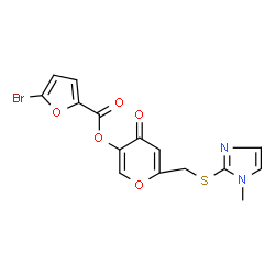 ChemSpider 2D Image | 6-{[(1-Methyl-1H-imidazol-2-yl)sulfanyl]methyl}-4-oxo-4H-pyran-3-yl 5-bromo-2-furoate | C15H11BrN2O5S