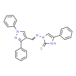 ChemSpider 2D Image | 1-{[(1,3-Diphenyl-1H-pyrazol-4-yl)methylene]amino}-4-phenyl-1,3-dihydro-2H-imidazole-2-thione | C25H19N5S