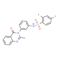 ChemSpider 2D Image | 2,4-Difluoro-N-[3-(2-methyl-4-oxo-3(4H)-quinazolinyl)phenyl]benzenesulfonamide | C21H15F2N3O3S