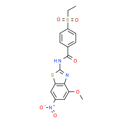 ChemSpider 2D Image | 4-(Ethylsulfonyl)-N-(4-methoxy-6-nitro-1,3-benzothiazol-2-yl)benzamide | C17H15N3O6S2