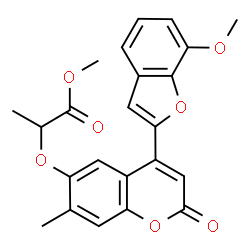 ChemSpider 2D Image | Methyl 2-{[4-(7-methoxy-1-benzofuran-2-yl)-7-methyl-2-oxo-2H-chromen-6-yl]oxy}propanoate | C23H20O7