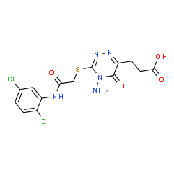 ChemSpider 2D Image | 3-[4-Amino-3-({2-[(2,5-dichlorophenyl)amino]-2-oxoethyl}sulfanyl)-5-oxo-4,5-dihydro-1,2,4-triazin-6-yl]propanoic acid | C14H13Cl2N5O4S