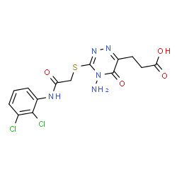 ChemSpider 2D Image | 3-[4-Amino-3-({2-[(2,3-dichlorophenyl)amino]-2-oxoethyl}sulfanyl)-5-oxo-4,5-dihydro-1,2,4-triazin-6-yl]propanoic acid | C14H13Cl2N5O4S