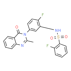 ChemSpider 2D Image | 2-Fluoro-N-[2-fluoro-5-(2-methyl-4-oxo-3(4H)-quinazolinyl)phenyl]benzenesulfonamide | C21H15F2N3O3S