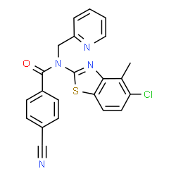ChemSpider 2D Image | N-(5-Chloro-4-methyl-1,3-benzothiazol-2-yl)-4-cyano-N-(2-pyridinylmethyl)benzamide | C22H15ClN4OS