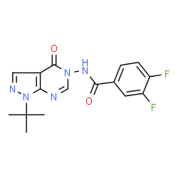 ChemSpider 2D Image | 3,4-Difluoro-N-[1-(2-methyl-2-propanyl)-4-oxo-1,4-dihydro-5H-pyrazolo[3,4-d]pyrimidin-5-yl]benzamide | C16H15F2N5O2