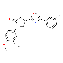 ChemSpider 2D Image | 1-(3,4-Dimethoxyphenyl)-4-[3-(3-methylphenyl)-1,2,4-oxadiazol-5-yl]-2-pyrrolidinone | C21H21N3O4