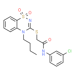 ChemSpider 2D Image | 2-[(4-Butyl-1,1-dioxido-4H-1,2,4-benzothiadiazin-3-yl)sulfanyl]-N-(3-chlorophenyl)acetamide | C19H20ClN3O3S2