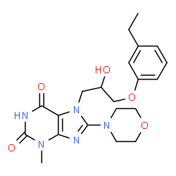 ChemSpider 2D Image | 7-[3-(3-Ethylphenoxy)-2-hydroxypropyl]-3-methyl-8-(4-morpholinyl)-3,7-dihydro-1H-purine-2,6-dione | C21H27N5O5