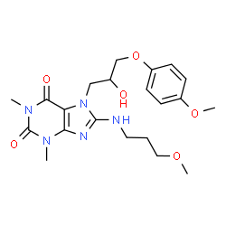 ChemSpider 2D Image | 7-[2-Hydroxy-3-(4-methoxyphenoxy)propyl]-8-[(3-methoxypropyl)amino]-1,3-dimethyl-3,7-dihydro-1H-purine-2,6-dione | C21H29N5O6