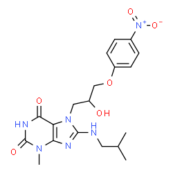 ChemSpider 2D Image | 7-[2-Hydroxy-3-(4-nitrophenoxy)propyl]-8-(isobutylamino)-3-methyl-3,7-dihydro-1H-purine-2,6-dione | C19H24N6O6