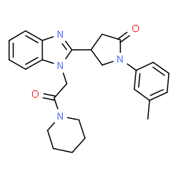 ChemSpider 2D Image | 1-(3-Methylphenyl)-4-{1-[2-oxo-2-(1-piperidinyl)ethyl]-1H-benzimidazol-2-yl}-2-pyrrolidinone | C25H28N4O2