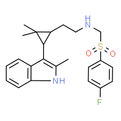 ChemSpider 2D Image | 2-(2,2-dimethyl-3-(2-methyl-1H-indol-3-yl)cyclopropyl)-N-((4-fluorophenylsulfonyl)methyl)ethanamine | C23H27FN2O2S