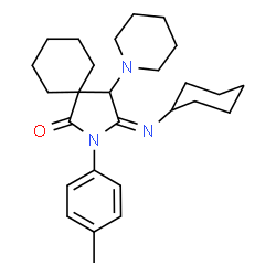 ChemSpider 2D Image | (3E)-3-(Cyclohexylimino)-2-(4-methylphenyl)-4-(1-piperidinyl)-2-azaspiro[4.5]decan-1-one | C27H39N3O