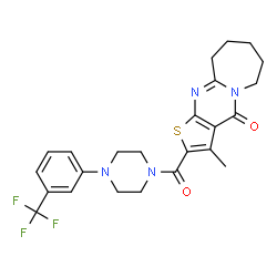 ChemSpider 2D Image | 3-Methyl-2-({4-[3-(trifluoromethyl)phenyl]-1-piperazinyl}carbonyl)-7,8,9,10-tetrahydrothieno[2',3':4,5]pyrimido[1,2-a]azepin-4(6H)-one | C24H25F3N4O2S