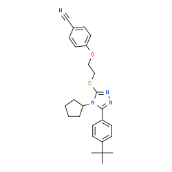ChemSpider 2D Image | 4-[2-({4-Cyclopentyl-5-[4-(2-methyl-2-propanyl)phenyl]-4H-1,2,4-triazol-3-yl}sulfanyl)ethoxy]benzonitrile | C26H30N4OS